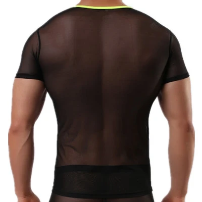 Wholesale Male Sexy Mesh Transparent V-neck Basic Tee UnderShirts